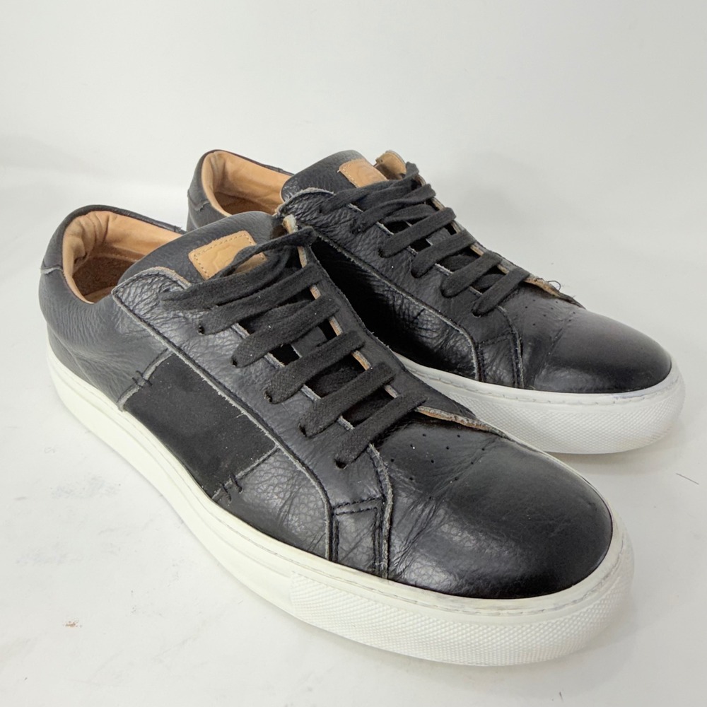 Greats Royale Mens 9.5 Black Pebbled Leather Suede Low Top Sneakers Italy